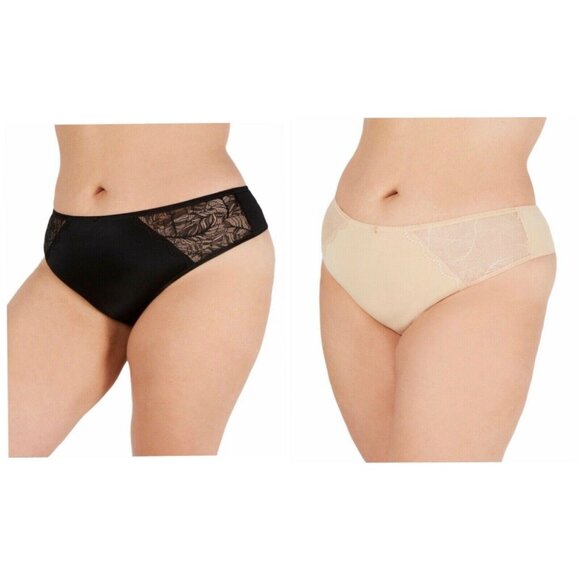 INC Int’l Concepts Plus Size 1X Black Frappe Lace-Trim Thong Panty (2) Pairs NWT - Picture 4 of 7